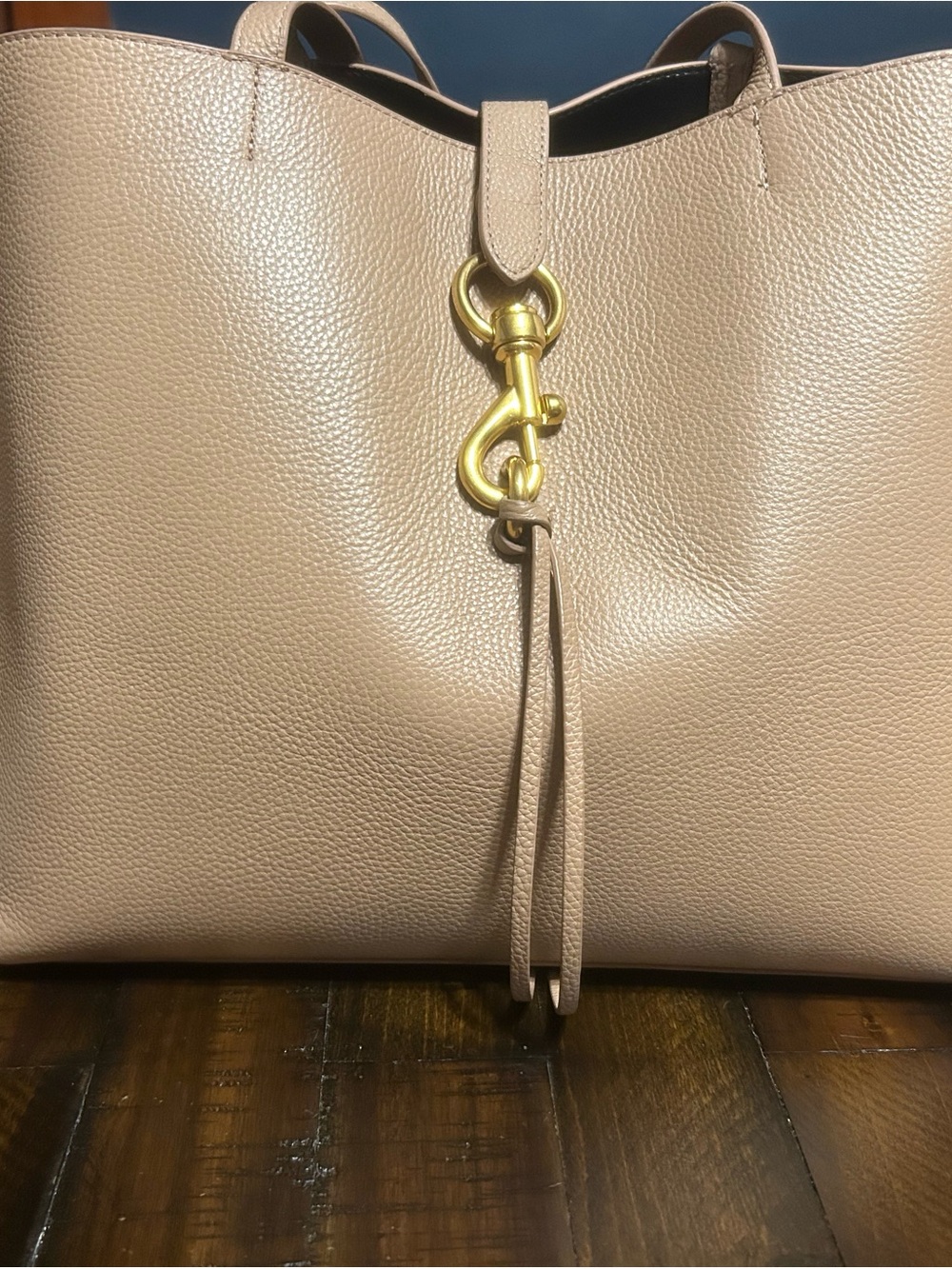 Rebecca Minkoff Taupe Pebbled Leather Tote with Gold Hook Detail